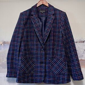 Vtg CHADWICKS Wool Blend Plaid Blazer Womens Size 14 Jacket Multicolor Preppy